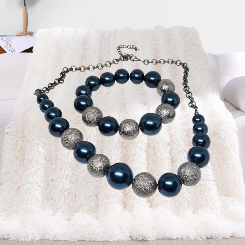 Blue Necklace and Matching Slip-on Bracelet